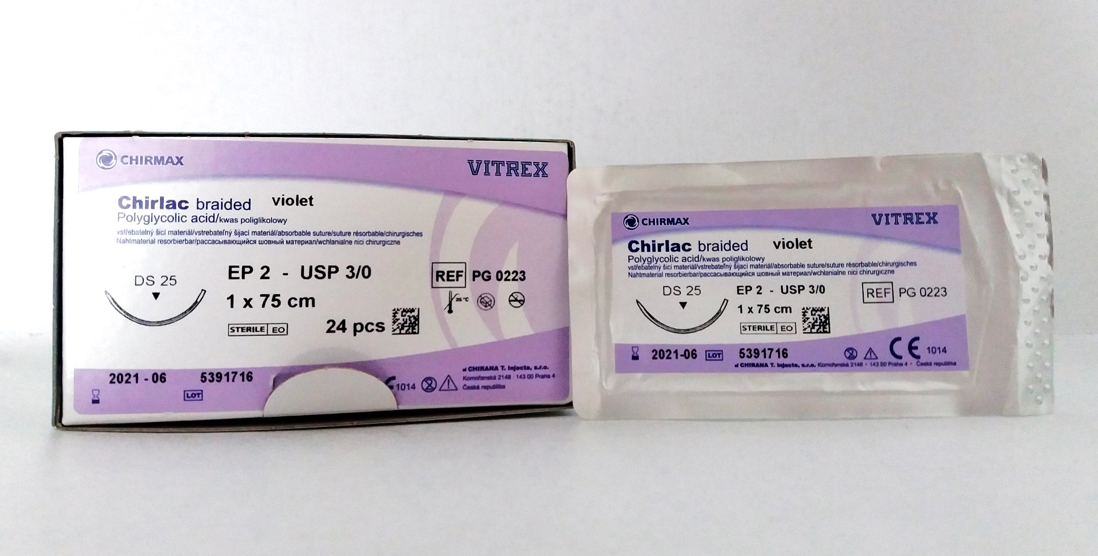 Suture Chirlac Vitrex USP 3/0, needle 25 mm cutting, 3/8 circle, 75 cm